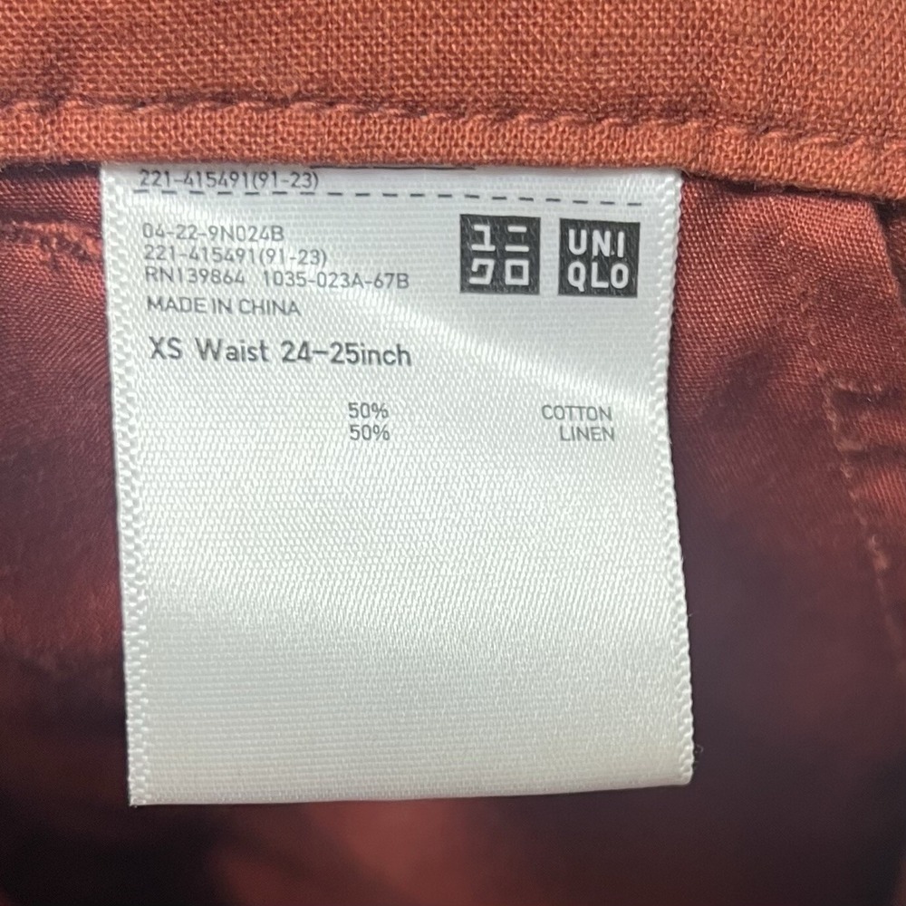 Uniqlo Linen Blend Pants Womens XS Brown Wide Leg Crop High Waist Beach Resort - Picture 7 of 11